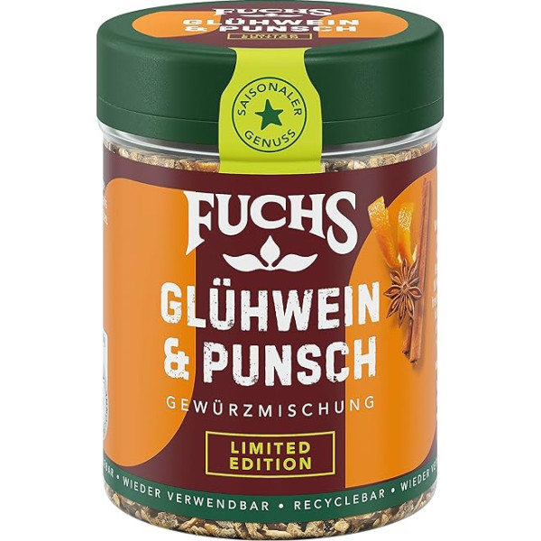 Fuchs Spices - Mulled Wine & Punch Spice - Christmas Spice Mix for Wine and Punch - Made from Natural Ingredients - 40 g in Reusable, Recyclable Tin