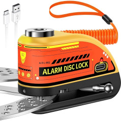 ZEXMTE Brake Disc Lock, Rechargeable Motorcycle Lock Alarm 120 dB with 1.8 m Recall Cable, Reinforced, Waterproof, High Security Disc Brake for Moto, Bicycle, Scooter, Yellow