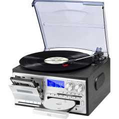JORLAI Vintage Record Player 3 Speeds Turntable with Remote Control, Vinyl Bluetooth with Built-in Speakers CD/Cassette AM/FM Radio USB/SD/MMC 3.5 mm Aux-in/RCA Out, Black