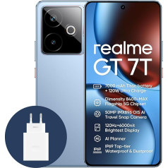 realme GT 7T 5G Smartphone, 12+256GB, 7000 mAh Battery, 120W Charge, Dimensity 8400-MAX Chipset, IMX896 50MP Camera, AI Planner, 6000nits Pro-Esports 120Hz Display, IP69, Blue, Amazon Exclusive