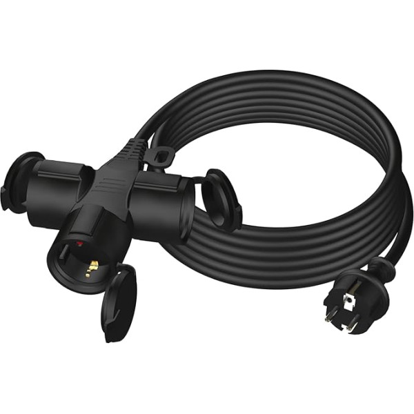 YIDE Outdoor Extension Cable 2 m with 3 Schuko Sockets, Rubber Extension for Outdoor Use IP44, 3 Protective Contact Sockets with Protective Cap, Construction Sites Power Cable Outdoor 3500 W, 3-Way