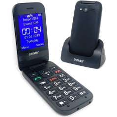 Denver BAS-24200M Senior Big Button Senior Easy to Use Enlocked Mobile Phone - Easy Answer, Dual Sim, Clamshell with 2.4 Inch Colour Screen, Bluetooth, SOS, Torch & Camera