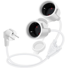 HuaLiSiJi Schuko Extension Cable Short Schuko Double Plug Cable 16 A 250 V Extension Cable 2 to 1 Short Protective Contact Extension Cable 2-Way for Household Appliances, Office (White 1.5 m)