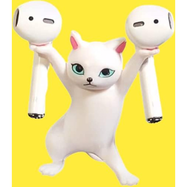Super Cute Kitty Airpod Stand for Desk, Dancing Cat Headphone Stand for Earphones, Novelty Accessories for Airpods, Apple, Earphone Holder for Flat Surface