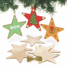 Baker Ross FE761 Wooden Star Decoration - Pack of 12, Wooden Crafts for Crafts and Decorating, Christmas Decoration for DIY