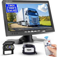 Podofo Rear View Camera Cable with 7 Inch TFT LCD Monitor Kit Parking Assistance, IP68 Reversing Camera Car Night Vision for SUV Truck Van Motorhome with 15m Cable/Cigarette Lighter Socket DC 12-24V