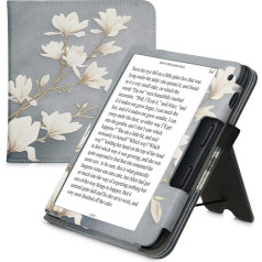 kwmobile Flip Cover Compatible with Kobo Libra 2 - Case with Hand Strap Magnolia Taupe White Blue Grey