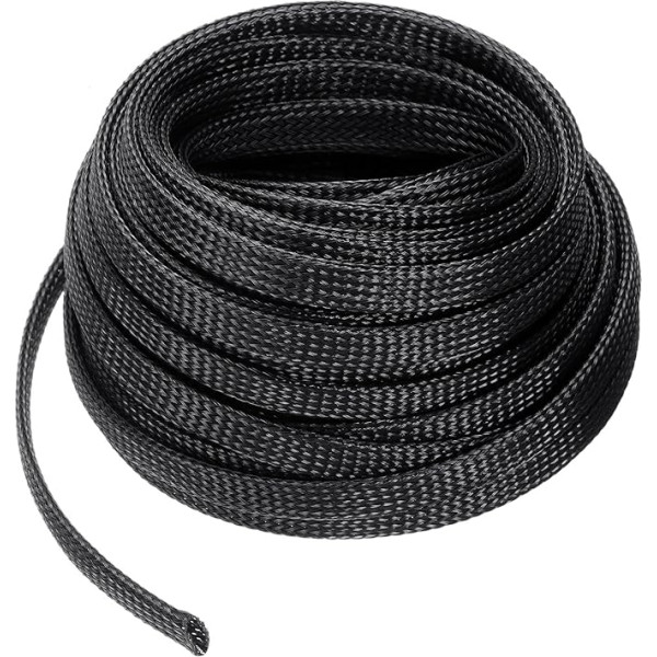 sourcing map 30 m – 0,9 cm erweiterbare geflochtene Kabelhülse, Kabelkanal, PET-Kabel-Management, Kabelschutz, Drahtwickel-Webstuhlschlauch für TV, Computer, Audio, Büro, Heimgeräte, Schwarz