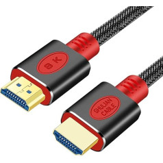 SHULIANCABLE 8K HDMI Cable, HDMI 2.1 Cable 48 Gbps 8K @ 60Hz, 4K @ 120Hz, with DSC High Speed Ethernet, for Monitor, Projector, Blu Ray PS4 Xbox (5M, Red)