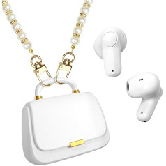 True Wireless Earbuds, Bluetooth In-Ear Headphones, 13 mm Driver Deliver Premium Sound, 22H Playtime, Unique Mini Handbag Charging Case with Beads and Diamond Chain, Perfect for Fashion Forward Women