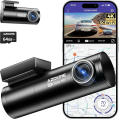 AZDOME Dash Cam Front Rear 4K + 1080P, 5GHz WiFi, GPS, English Voice Control, Super Night Vision, WDR, Loop Recording, G-Sensor, Parking Monitoring 64G Micro SD Card