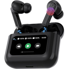 MU LIN Bluetooth 5.4 Headphones with Touch Screen Control, ANC/ENC, Noise Cancelling, 40 Hours Runtime, IPX7 Waterproof, Wireless In-Ear Headphones, Ideal for Music, Calls and Sports/Black