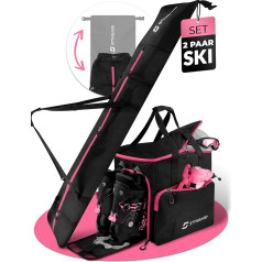 STYNGARD Salzburg Ski Bag Set of 4 (140 cm - 200 cm) Ski Bag and Ski Boot Bag with Helmet Compartment, Helmet Bag, Brush - Rolltop Ski Bag and Ski Boot Bag with Ventilation Grille