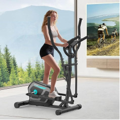 Cross Trainer for Home, Cross Trainer with 16 Resistance Levels, LCD Monitor, Bottle Holder, Ultralight Magnetic Cross Trainer with Non-Slip Pedal, Transport Wheels up to 130 kg