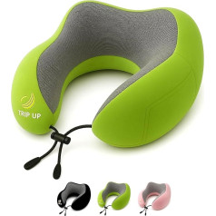 Trip Up Travel Pillow Memory Foam - Neck Pillow Aeroplane & Car - Ergonomic, Velvety Soft, Breathable - Washable & Adjustable - Green (Cedar Green)