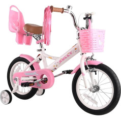 RULLY Children's Bicycle 12 14 16 Inch for 2-7 Years Girls with Stabilisers & Handbrake Front, Children's Bicycle with Basket, Bike, Streamer, Toddler Bicycle