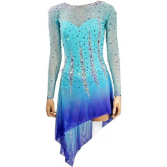 JRUIA Mädchen Eislauf Performance Bekleidung Damen Eiskunstlauf Kleid Mit Langen Ärmeln Gradient Farbe Erwachsene Rollschuh Kleid Elastizität Gymnastik Tanzkostüme