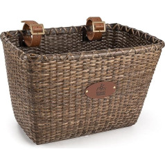 KONG MING CAR Bicycle Basket - Retro Design, Robust Bicycle Basket Handlebar with Wooden Base & Leather Carrier, Ideal as a Front Bicycle Basket