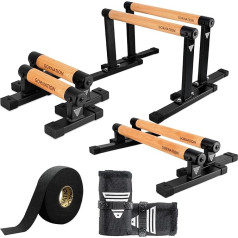 GORNATION Parallettes, Includes Grip Tape, Calisthenics Equipment for Handstands & Push Ups, Push Up Handles with Wooden Handles/Bars, Push Up Bars for Home & Outdoor Fitness, Home Gym Equipment
