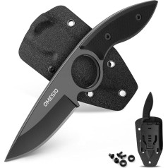 Omesio Outdoor Knife Excellent Quality 420 Steel Full Tang - Fixed Knife Belt Knife 42A Compliant - with Robust G10 Handle and Kydex Sheath (Black)