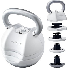 BYZOOM FITNESS Adjustable Kettlebell 13.6 kg, 5-in-1 Compact Weight Unit for Home Fitness, Strength Training and Full Body Workouts, Ideal for Beginners and All Ages Men & Women, White