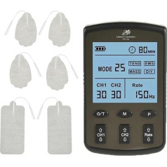 Lalano'S TENS-EMS Strong Physio - Stimulation Current Device for Pain Therapy & Muscle Stimulation, 25 Modes, 6 Electrode Pads, Dual Channel, Massager with Timer & Display, USB-C, Rechargeable