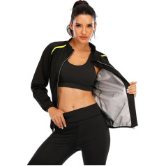 LAZAWG Sauna Suit for Women Zipper Fitness Slimming Long Sleeve Workout Body Shaper Jacket Running Training Gym Black 46, black