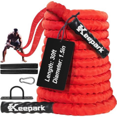 Kampfseile für Heim-Fitnessübungen – 3,8 cm Durchmesser, 9 m, rotes Kampfseil, Workout, Übung, Training, Seile mit Schutzhülle für Kinder, Männer, Frauen, Training, Fitness und Krafttraining