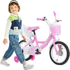 Childrens Bicycle with Basket and Stabilisers for Girls & Boys 2-7 Years Old Seat Armrests Double Brake System Rear Seats