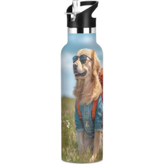 OWFKAY Kids Sports Water Bottle Golden Retriever in Fields Insulated Stainless Steel Water Bottle with Straw