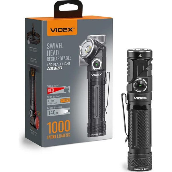 Videx High Quality 2-in-1 Headlamp & Torch LED Rechargeable I USB-C Outdoor Camping Light with Battery I Multifunctional Lamp with Red Light & SOS I 1000 Lumen 5000K I A232R