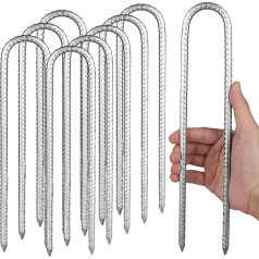 YAYODS 8 x Reinforcement Rods, 30.5 cm, Heavy Duty Galvanised Tent Stakes, U-shaped Metal Garden Stakes, Trampoline Stakes, Extra Long Ground Anchor for Camping, Tents, Connections, Swing Fence