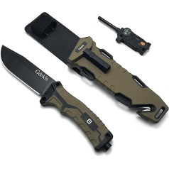 GDTDX Taktisches Überlebensmesser, 9CR13MOV Edelstahlklinge 11 cm, Anti-Rutsch-Griff, mit Kompass und LED-Licht, Schwarz-Orange (Olivegrün)