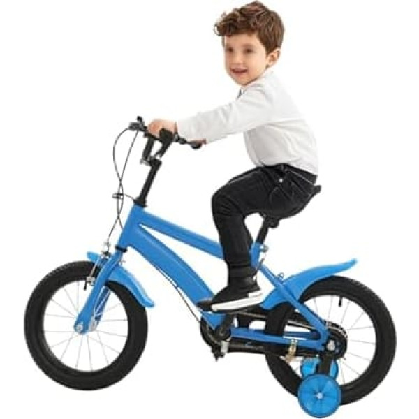 14 Inch Children's Bicycle Girls Boys Bicycle with Stabilisers and Bell, Beginner Bicycle Children's Bicycle with Double Brake, Height Adjustable for Children 2-4 Years Old (Blue, 14 Inches)