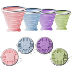 Zyiphor Pack of 4 Foldable Cups Silicone Folding Cups with Lid Folding Cup Silicone Foldable Drinking Cup for Outdoor/Picnic/Hiking (270 ml)
