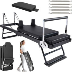 Foldable Pilates Reformer, Pilates Reformer Workout Machine Adjustable Resistance Pilates Reformer Equipment Strength Body Training Bed Set for Home Workout Gym