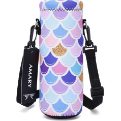 AMARY Neoprene Water Bottle Tote Bag with Adjustable Shoulder Strap, Insulated Water Bottle Cover for Stainless Steel/Glass/Plastic Bottles (Mermaid, 750ml)