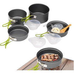 Camping Kochsets | Picknick Kochzubehör | Stapelbare Antihaft Töpfe Pfannen mit Griff für Camping Reisen Wandern Outdoor Aktivitäten