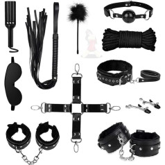 WreGmgg Multifunctional Design 10 Pieces Black Leather Fitness Set, High-Quality Leather, Durable and Durable, Easy to Carry and Store, Easy to Carry and Store -Z