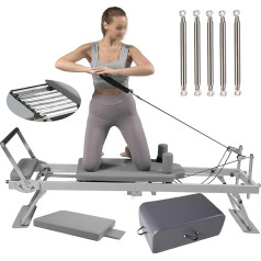 Pilates Reformer Machine - Foldable Home Fitness Equipment for Core Training with Double Resistance Springs and Cords