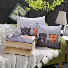 Cushion Blanket 2 in 1 Travel Blanket Cushion Quilt Multifunctional Pillow Blanket Neck Support Pillow Soft & Warm Nap Mat Cushion for Sofa Bed Office Chair (Cat Brothers)