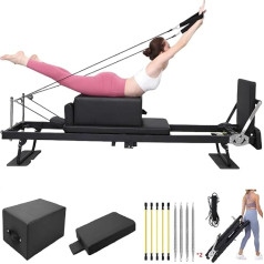 WFGI Upgrade Plegable Pilates Reformer Machine Kit, Reformer Pilates Machine Equipment for Home Gym Workout with Double Resistance - Springs and Strings, Jumping Board, Box