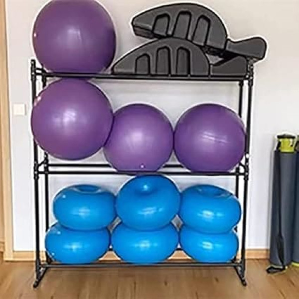 Freistehender Yoga -Ballspeicherhalter Stand, 150 cm Schwarzer Stahlboden Yogamatte/Yoga -Bällchen Rack, Sportball Organizer Für Fitnessstudio/Trainingsraum/155 * 50 * 163Cm