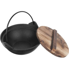 VICASKY 1Stück Kleiner Hot Pot aus Gusseisen Tragbarer Camping Kochtopf mit Holzdeckel für Picknick und Outdoor Leicht zu Reinigen