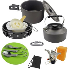 MCLIUJIA Camping Cookware, Picnic Cookware, Camping Cookware Set, Outdoor Cooking Set with Kettle, Lightweight Camping Sets for Camping Hiking (Black)