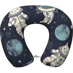 LHDGBWC Travel Pillow for Airplane, Funny Cat Astronaut Memory Foam Neck Pillow, Removable Neck Support Pillow for Travel, Portable U-shaped Airplane Pillow for Sleeping, Nap