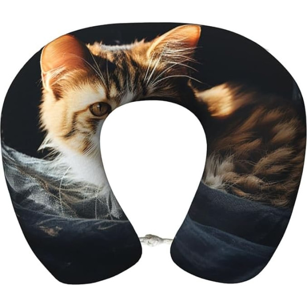 LHDGBWC Travel Pillow for Airplane, Sleeping Cat, Memory Foam Neck Pillow, Removable Neck Support Pillow for Travel, Portable U-shaped Airplane Pillow for Sleeping, Nap