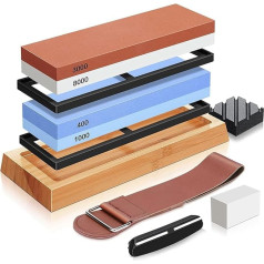 Kliplinc Knife Sharpening Stone 4 Sides Grain 400/1000 3000/8000 Accessories Whetstone Knife Sharpener Set with Bamboo Base