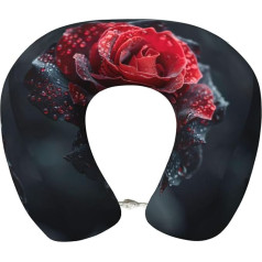 WenDang Reisekissen mit rotem und schwarzem Rosenmuster, weiches stützendes Nackenkissen für Reisen, neutrales Nackenkissen aus Memory-Schaum