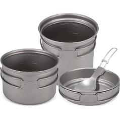 DSGOZ Camping Cooking Set, Titanium Pot, Camping Titanium Cookware Set, 1000ml 750ml Pot Pan Spoon Set for Outdoor Camping Hiking Backpacking Picnic Cooking Equipment